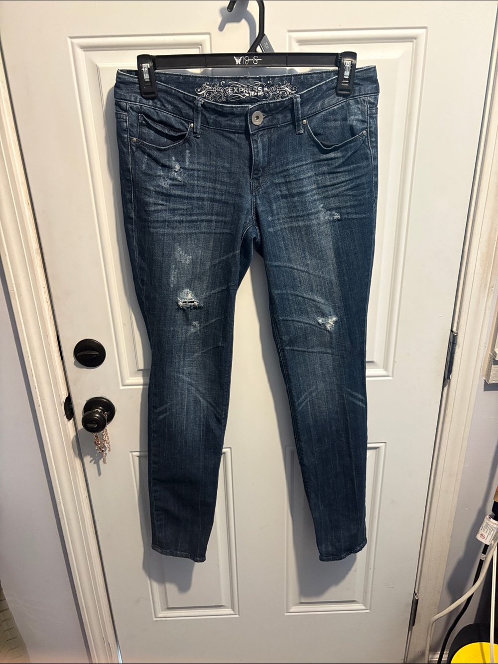 Express Indigo Washed Ripped Skinny Jeans